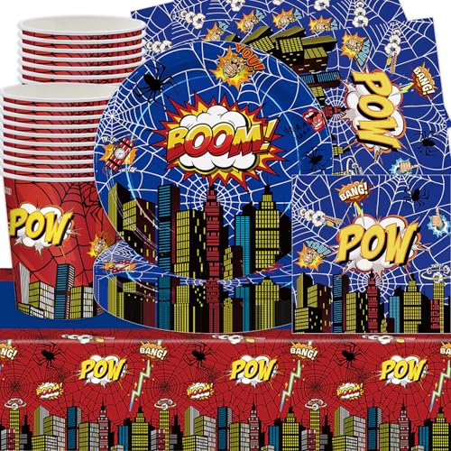 Lustre Party Decoration acessórios, 61StkStadt Partygeschirr Set, Kindergeburtstag Partyzubehör Spinne Besteck pratos chávenas papel de seda chávenas toalhas de mesa, herói tema