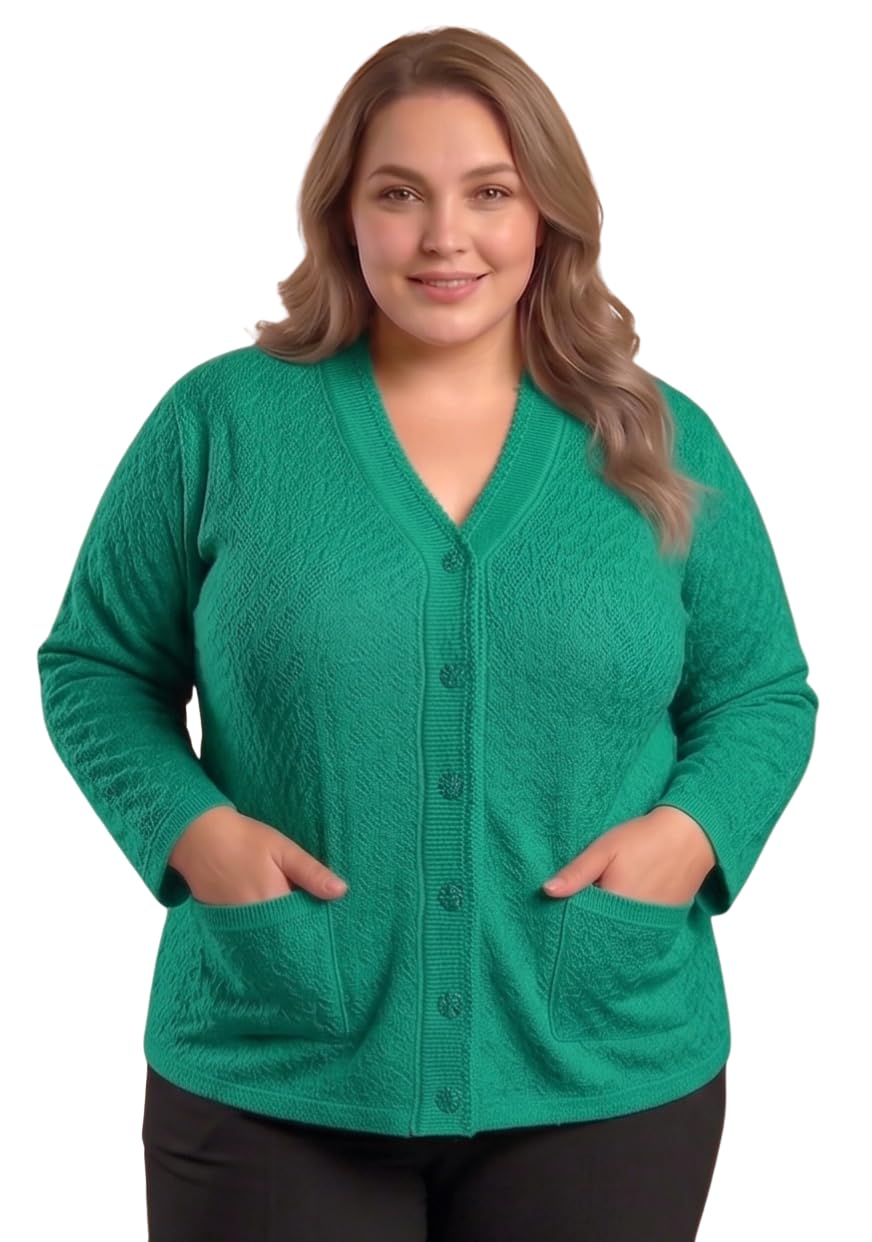 Women’s Plus Size Button Front Cardigan Sweater – Soft Knit V-Neck Long Sleeve with Pockets-image-39