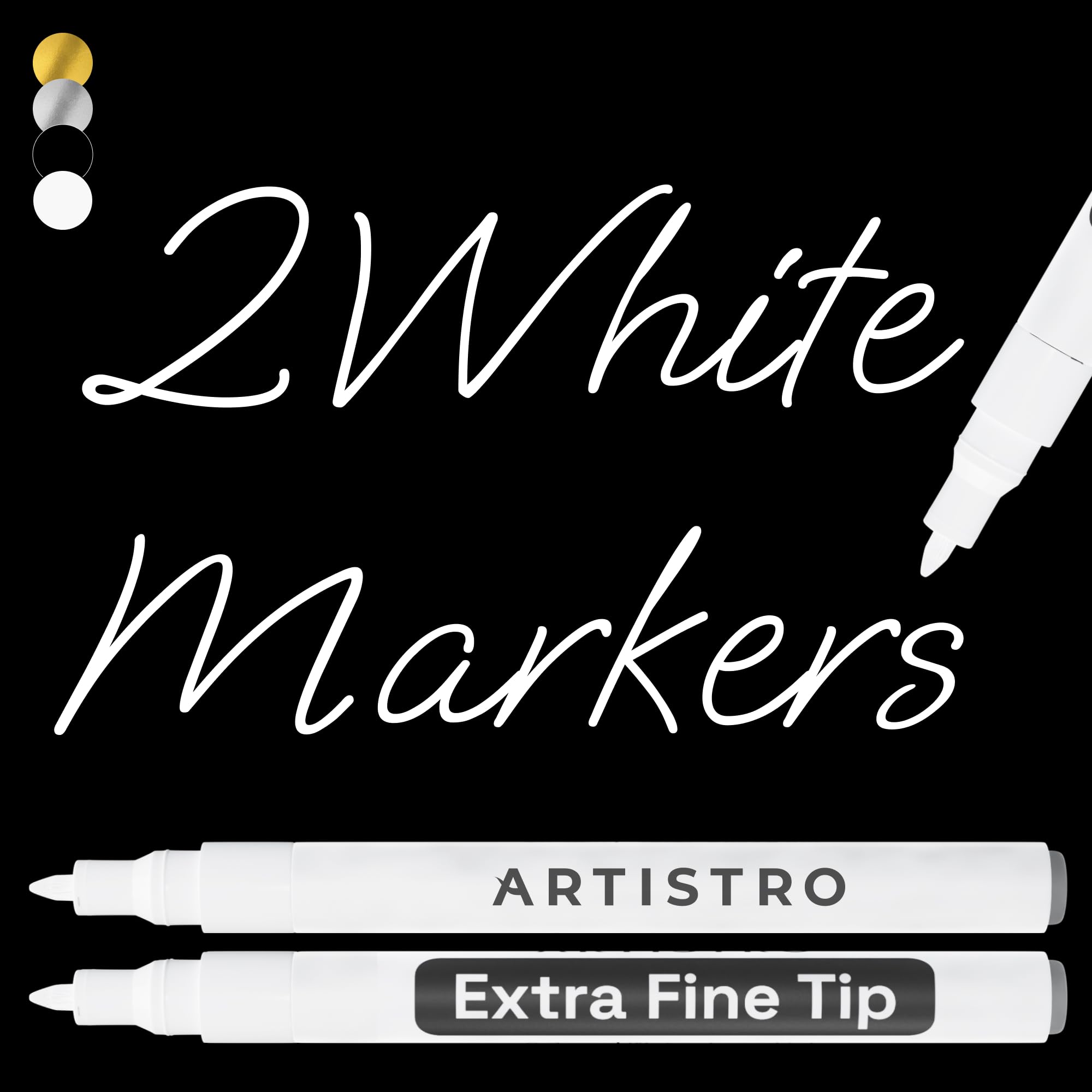 Artistro 2 White Acrylic Paint Pens for Rock Painting, Ceramic, Wood, Glass, Tyres, Plastic - 0.7mm Extra Fine Tip Ideal for Writing on Crafts, Art Projects