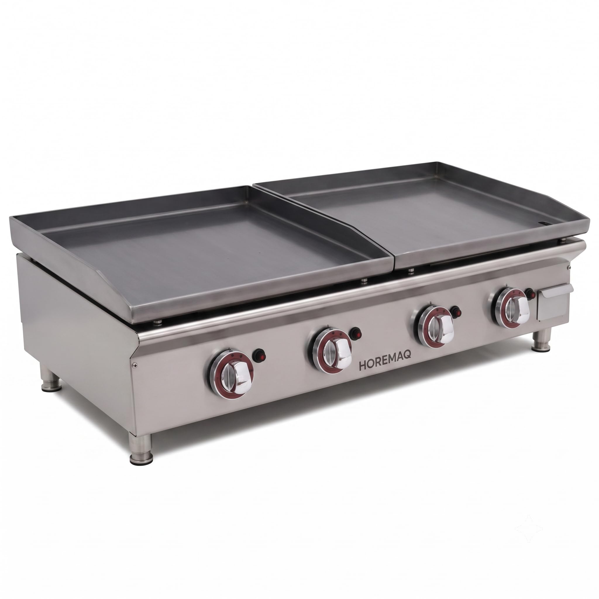 Plancha Gas Butano Profesional DUO, 2 Placas 60 x 40 cm en Acero Laminado 6 mm, 4 Quemadores, 11 kW, Cuerpo Inoxidable, Sobremesa Hostelería, Fabricada en España