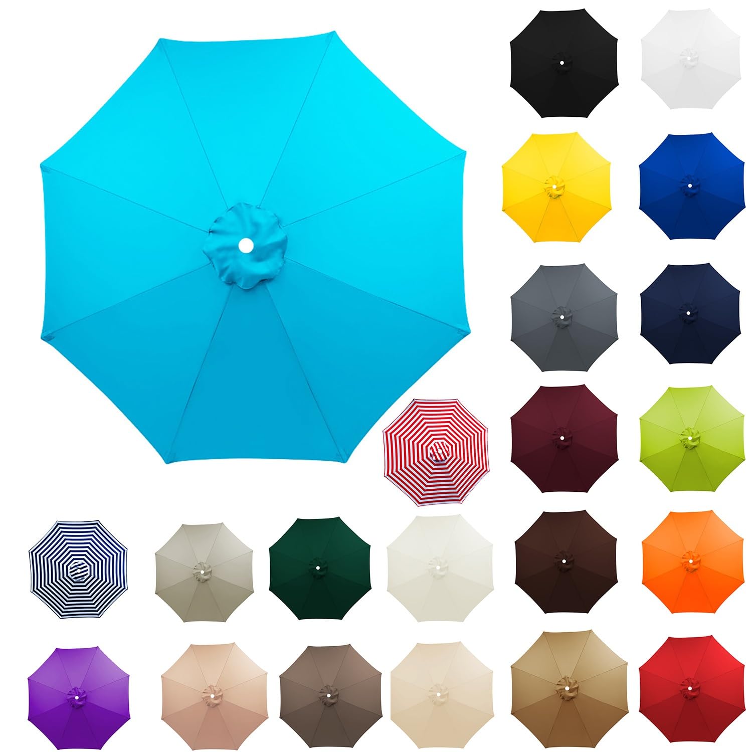 Replacement Parasol Canopy For 8 Arms, Strong and Thicck Garden Umbrella Replacement Cover, UV Protection Waterproof, Umbrella Covers For Garden Deck Backyard Pool(Lake blue,6.56ft)