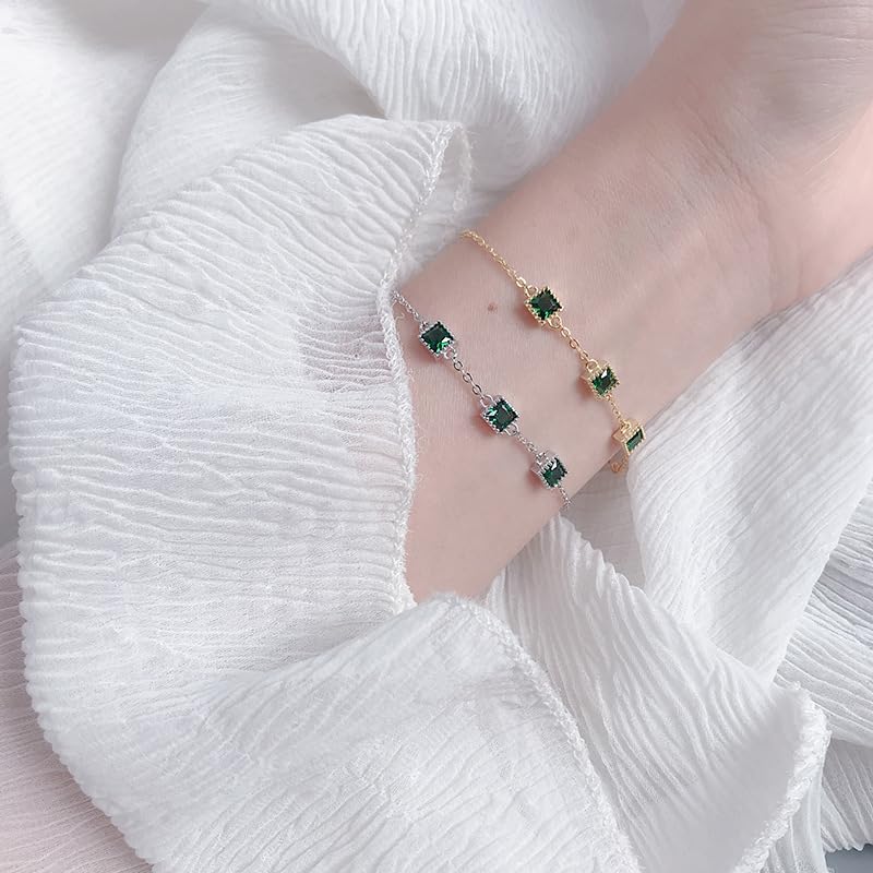 Dazzling Women's 14K Yellow Gold Bracelet, Green Emerald Adjustable Design, Dainty Fashion Jewelry for Her4