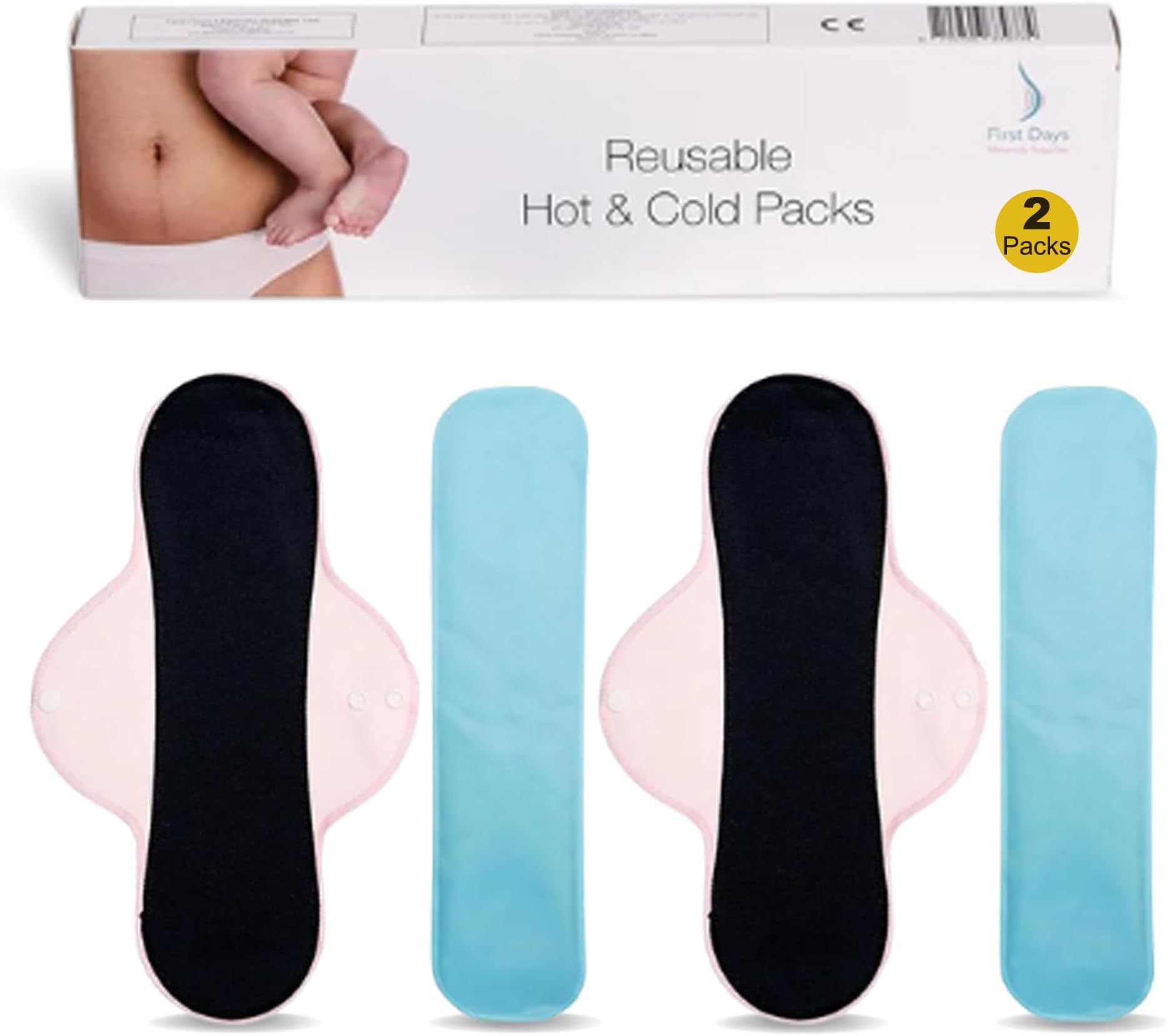 – First Days Maternity Hot and Cold Gel Packs Reusable - Ideal for Postpartum, Post-Birth Recovery, Episiotomy Relief, Haemorrhoids, and More - Freezer and Microwave-Safe (Pack of 2)
