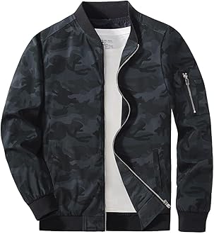 CRYSULLYMen's Bomber Jacket Lightweight Spring Fall Casual Windbreaker Full Zip Outwear Coat