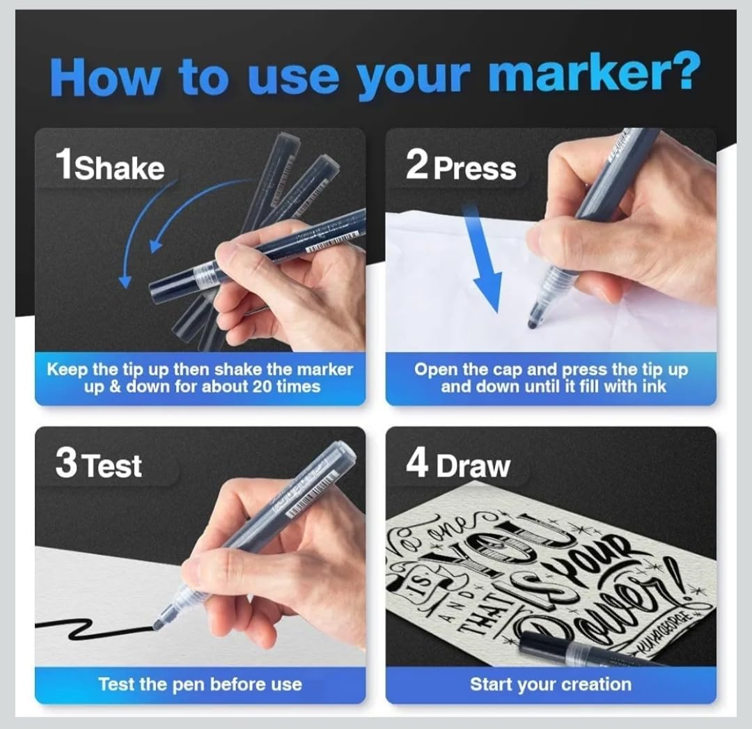 FEELHIGH Acrylic Permanent Paint Marker Pen For Art Rock Painting, Stone, Wood, Canvas, Glass, Metal, Ceramic, Tire, Graffiti, Paper, Drawing, Highlight Water-Based Paint Sets (Black) 3