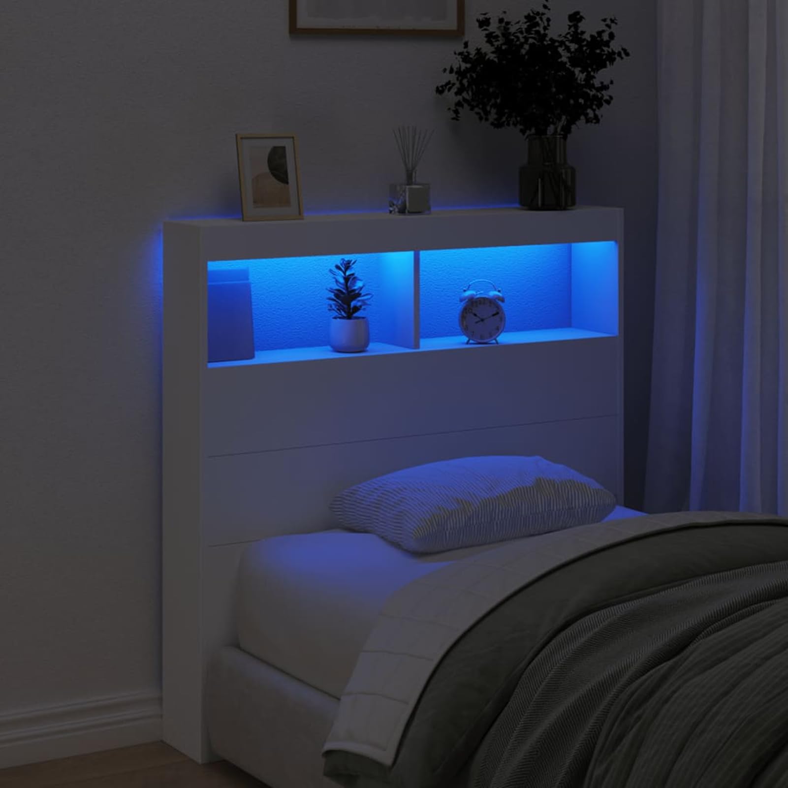 Homgoday Testiera con Contenitore a LED Bianca 100x17x102 cm, Testiere Letto, Testiera del Letto Matrimoniale, Schienale per Letto E Divano