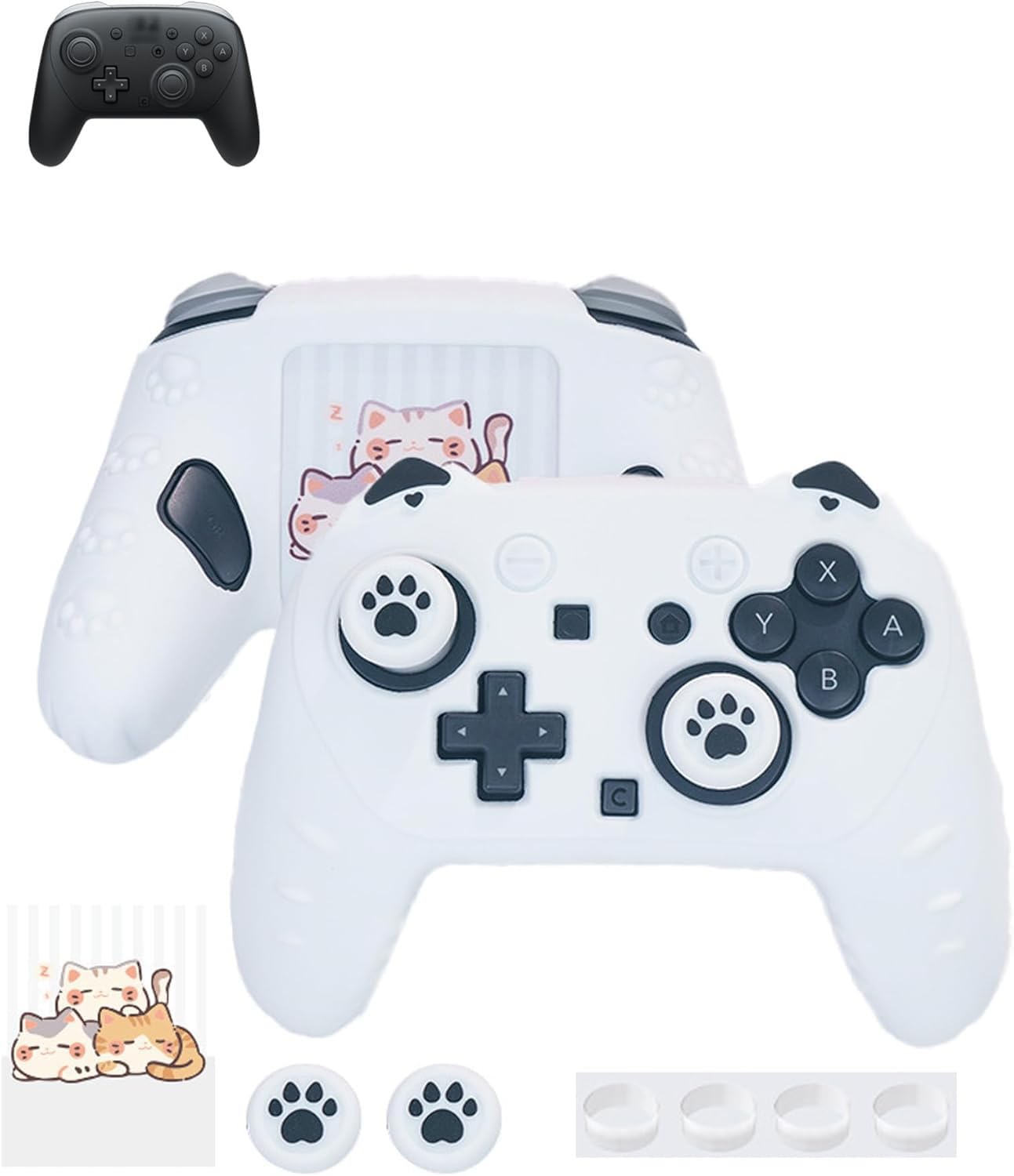 For Switch 2 Pro コントローラー ケース シリコン素材 ソフト 可愛い 猫の足跡柄 保護カバー+ロッカーキャップ+ロッカーリング 滑り止め 防塵 傷防止 汚れ防止 携帯に便利 人体工学設計 着脱簡単 全面保護 for Switch 2 Proハンドル アクセサリー (B)
