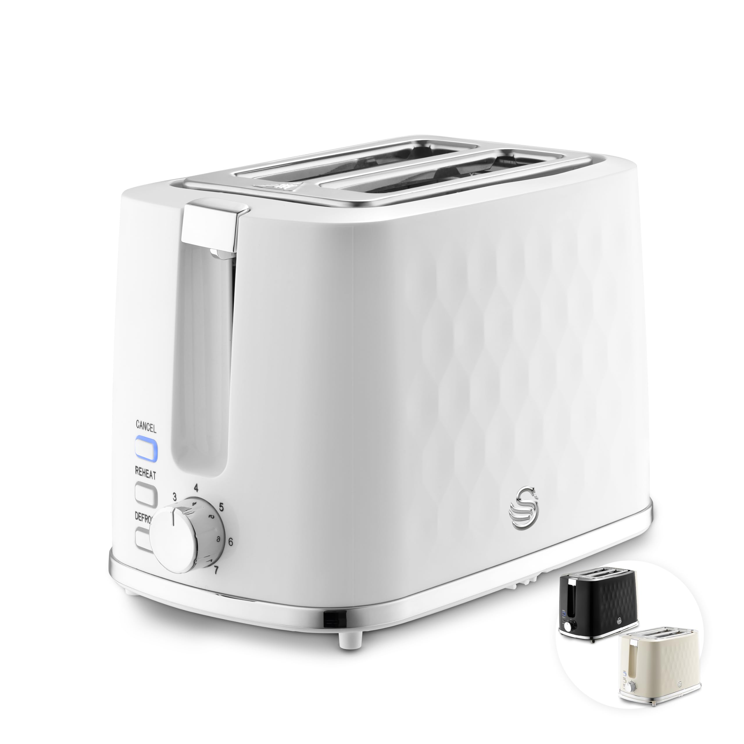 Swan White Hexton Variable Width 2 Slice Toaster