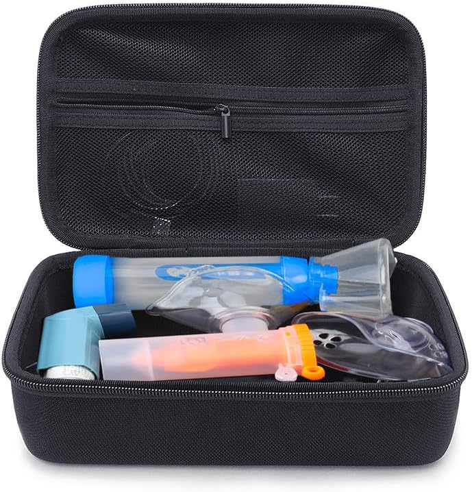 Travel Carrying Case for Asthma Inhaler, Hard Handheld Nebulizer Case with Mesh Pocket, Storage Bag Holder for Inhaler Spacer for Men and Women, Medicine Masks Organizer, Atomizer Machine Carrier