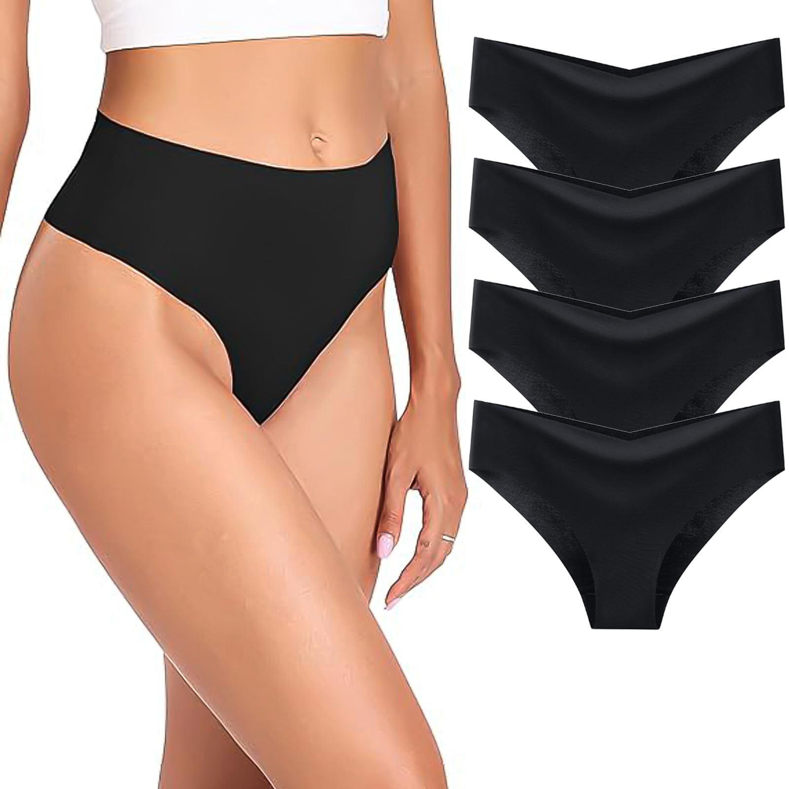 Gdqqoywqt Women's Red Seamless Underwear For Mid Waisted No Vpl Knickers, Invisible Bikini Brief Panties, Breathable Stretch Sports Undies, Comfy Mid Rise Underpants, 4-Pack M Code Black