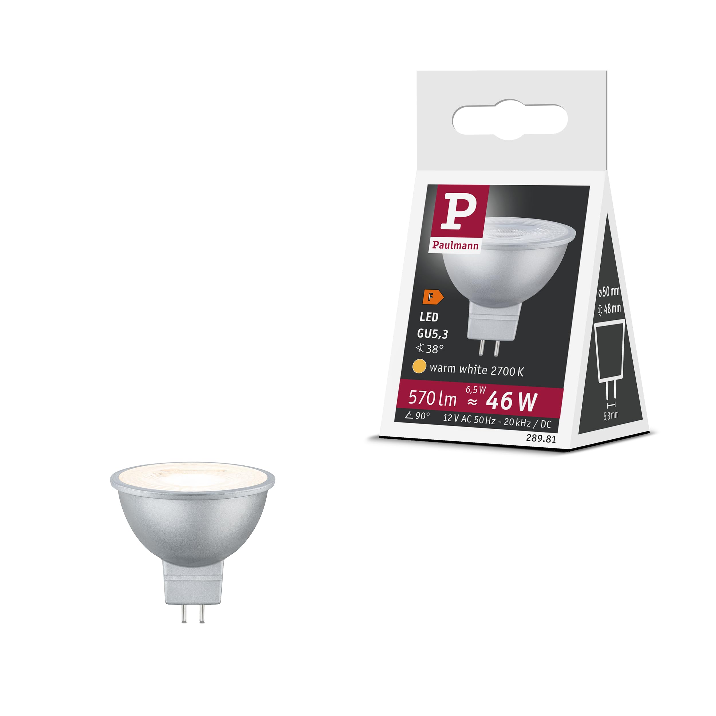 Paulmann 28981 Standard 12V LED Reflector GU5.3 12V 6.5W 570lm 50mm Chrome Plastic 2700K – Warm White lamp