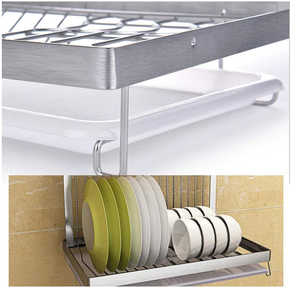 Escurreplatos de acero inoxidable, soportes para platos, ganchos colgantes en S, escurridor sobre fregadero, diseño moderno de lujo, secador de platos de cocina plateado