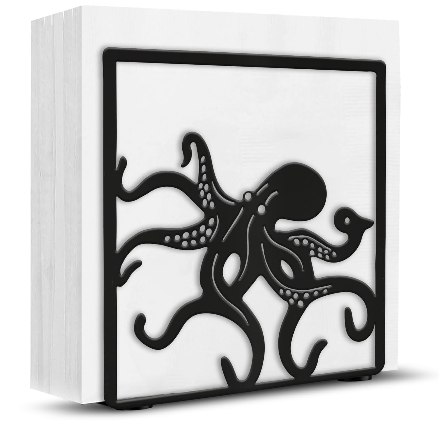 Wigag Octopus Napkin Holder for Table Countertops, Matte Black Decorative Standing Napkin Dispenser for Kitchen Dining Outdoor, Farmhouse Metal Paper Cocktail Napkin Storage Holder