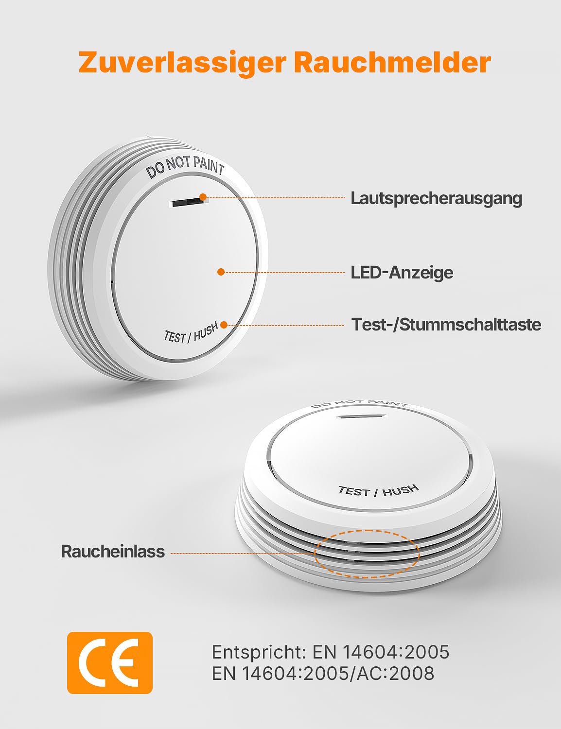 RUNIDUR Rauchmelder 10 Jahre Batterie Wechselbar mit Magnethalterung 3Stück | Klein Flach Feuermelder, Photoelektrischer Rauchwarnmelder Ohne Blinken und Ohne Bohren, Zertifiziert nach Norm EN14604