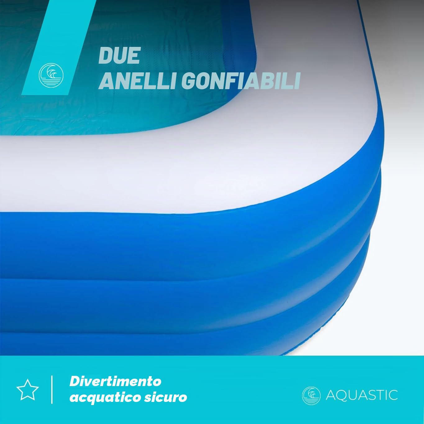 AQUASTIC Piscina gonfiabile per l'asilo, capacità 1160 litri, dimensioni 305 x 183 x 56 cm, in vinile, versatile, utilizzabile per tutta la famiglia, durevole, blu, AIP-305R