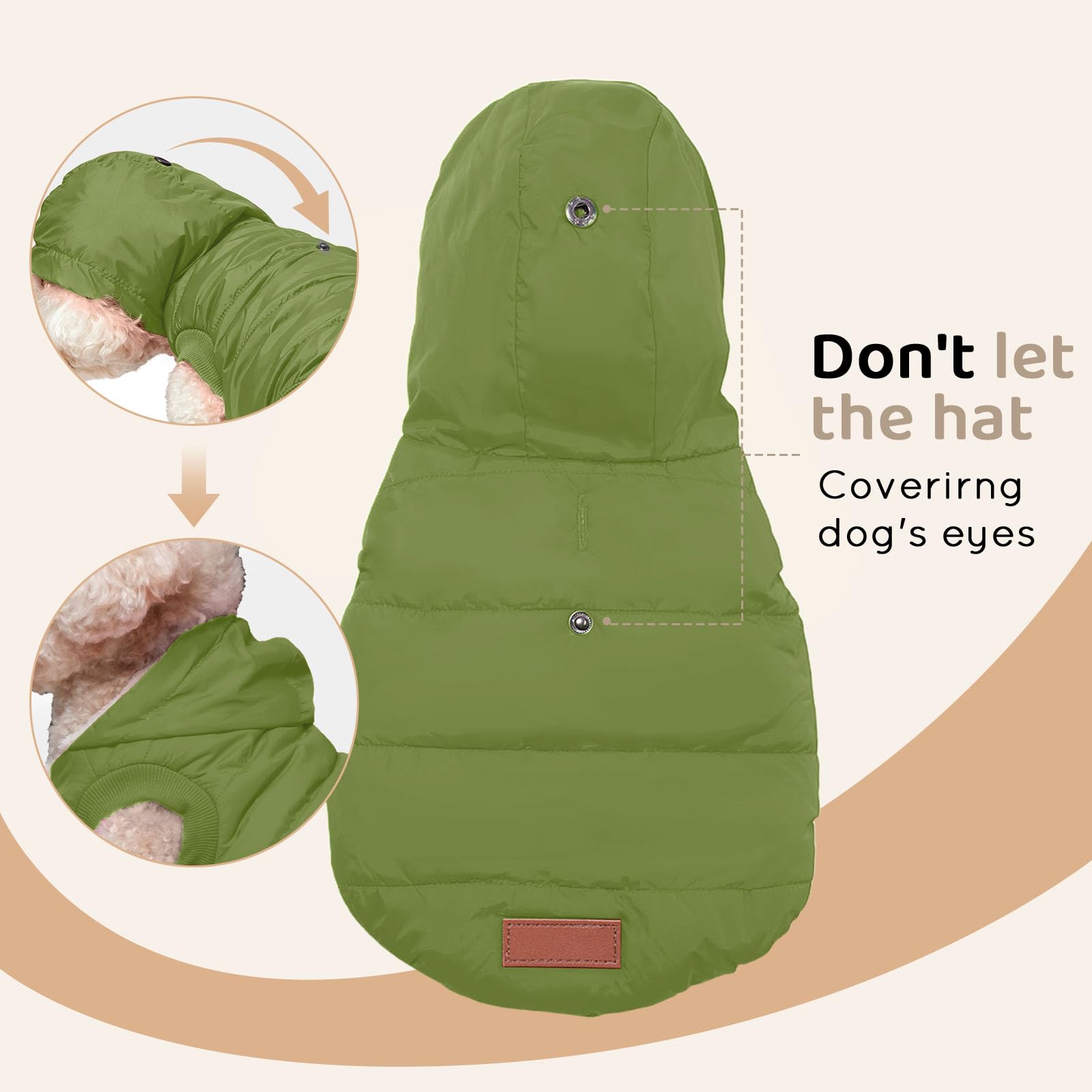 vecomfy Fleece und Baumwolle Futter Extra Warm Hund Hoodie im Winter für mittelgroße Hunde Jacke Haustier Mäntel mit Kapuze Grün L