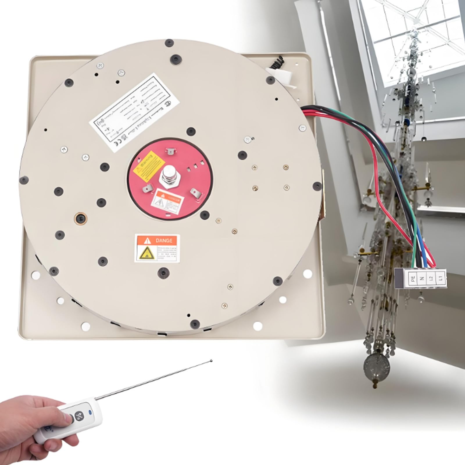 HYJAUSXB Electric Chandelier Hoist with Remote and Wall Switch for Lamp Cleaning Maintenance