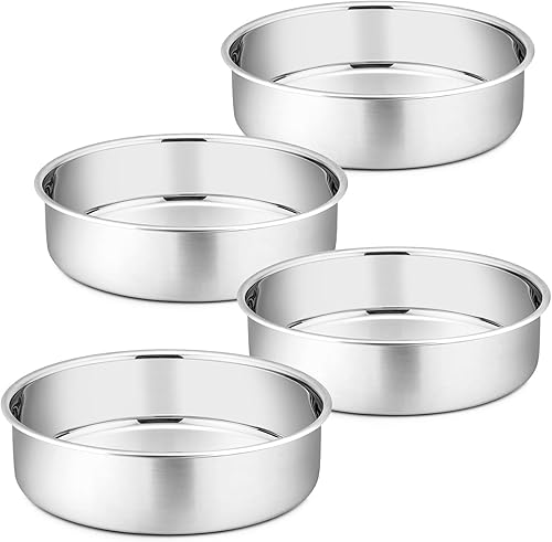Miniatura 8 de P&P CHEF - Moldes redondos de acero inoxidable para tartas de 6in, 4 unidades, no tóxicos y saludables, con acabado de espejo pulido y aptos para
