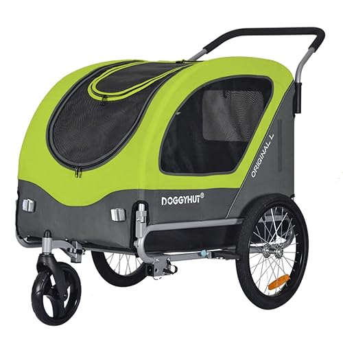 Doggyhut Remolque de Bicicleta y Carrito para Perros 2 en 1, L, para Hasta 35 kg, Con Freno de Estacionamiento