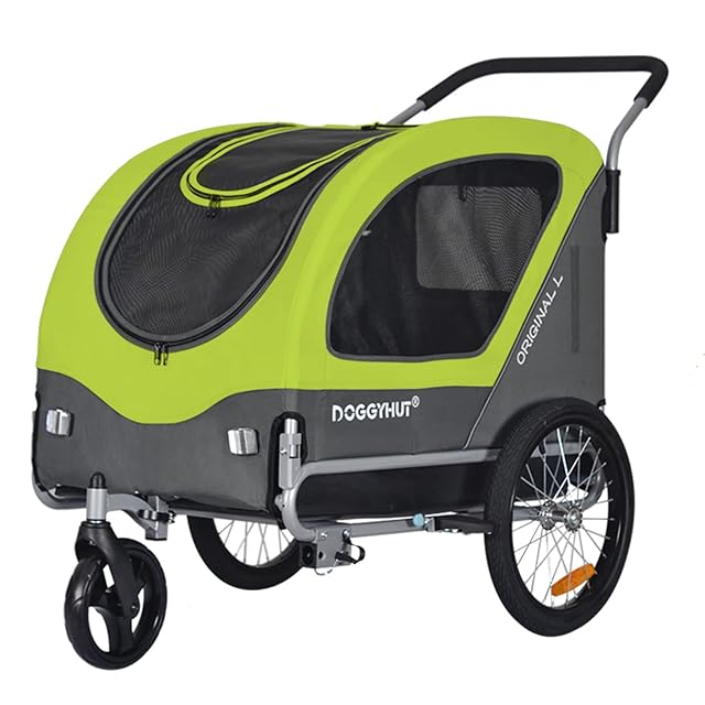 Doggyhut Remolque de Bicicleta y Carrito para Perros 2 en 1, L, para Hasta 35 kg, Con Freno de Estacionamiento