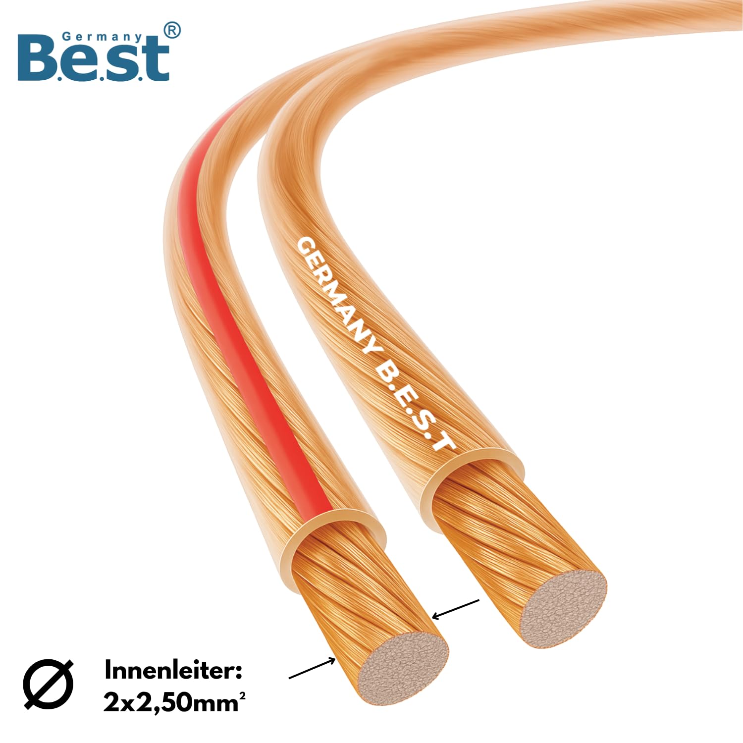 Germany B.e.s.t Cable de altavoz de 100 m, 2 x 2,5 mm², para altavoces y sistemas de cine en casa, cable de alta fidelidad CCA – cobre aluminio