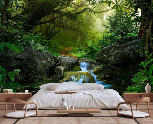 Wmjurel Primitive Forest Waterfall Wallpaper, Modern Large Background Wall Mural