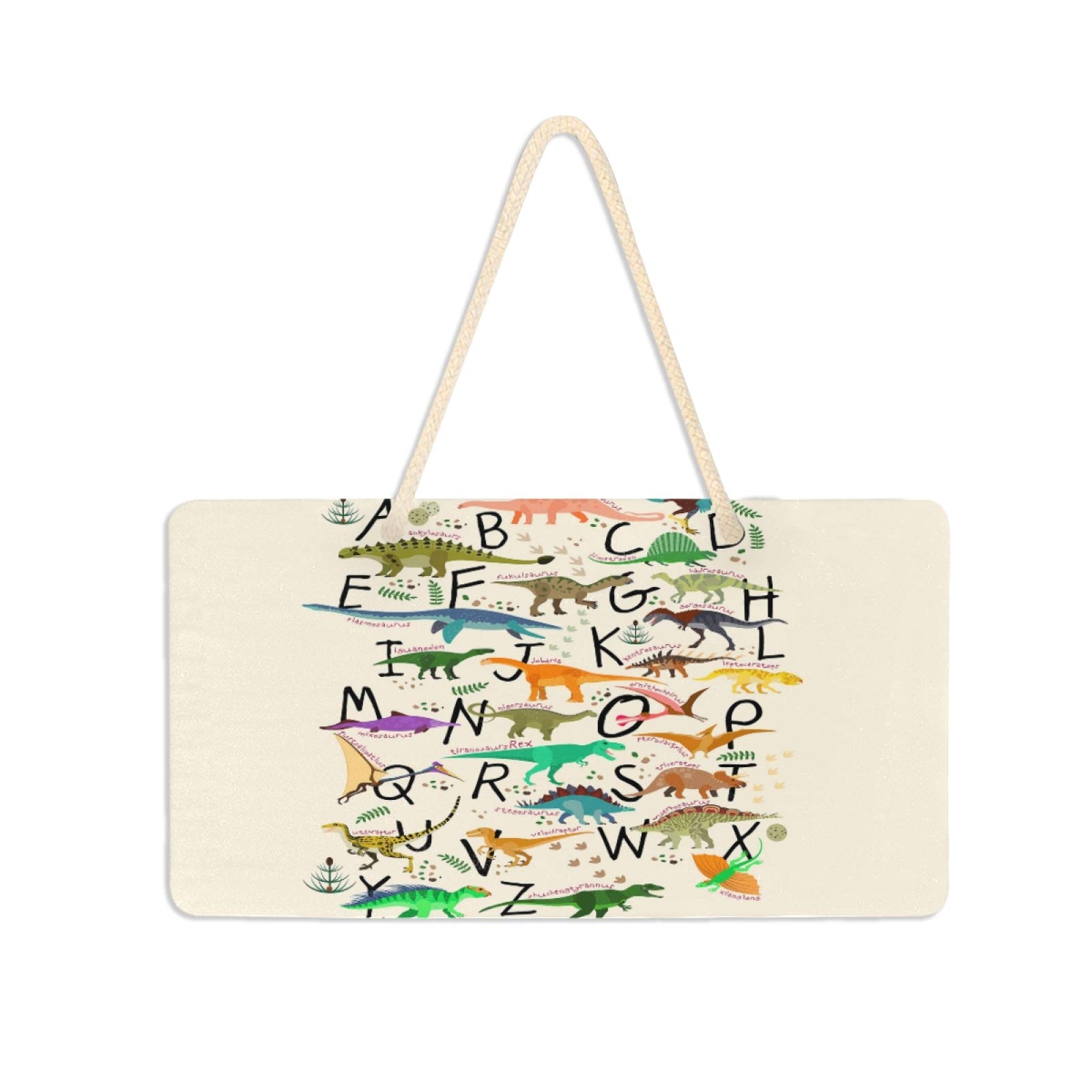 Alphabets with Dinosaurs Dino Hanging Door Sign 6" x 11" Welcome Plaque Board for Porch Garden Yard Home Front Farmhouse