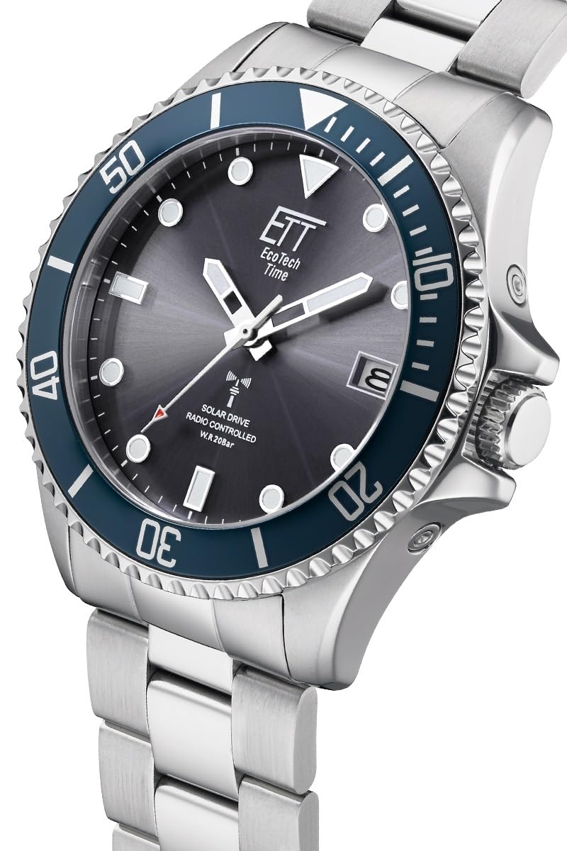 ETT Eco Tech Time Funk Solar Herren Uhr Analog mit Edelstahl massiv Armband EGS-11605-35M