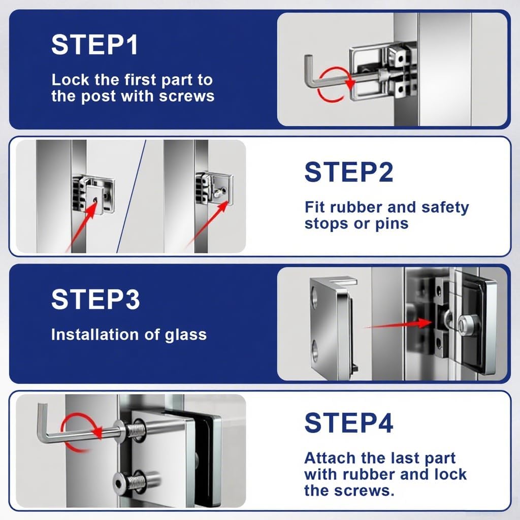 Glass Clamp - 4PCS Bracket for 1/3"-1/2" Tempered Glass, Stainless Steel 304 Flat Back Square Clip for Balustrade, Staircase, Handrail, Holder Metal Casting Mirror(LIUCHONGYANG99)