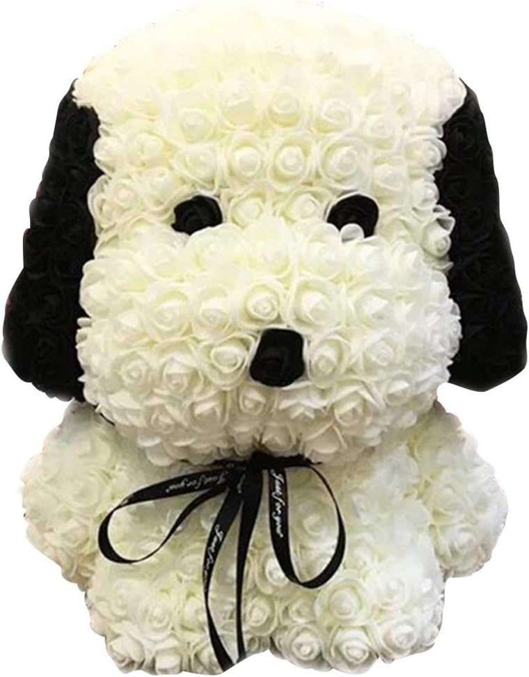 Forever Rose Dog 40 cm Forever Roses Artificial Flowers Dolls Novel Fashion Rose Dog Toy for Anniversary Birthday Valentines Wedding Mom Doll Gift (Colour: Pink) (White)