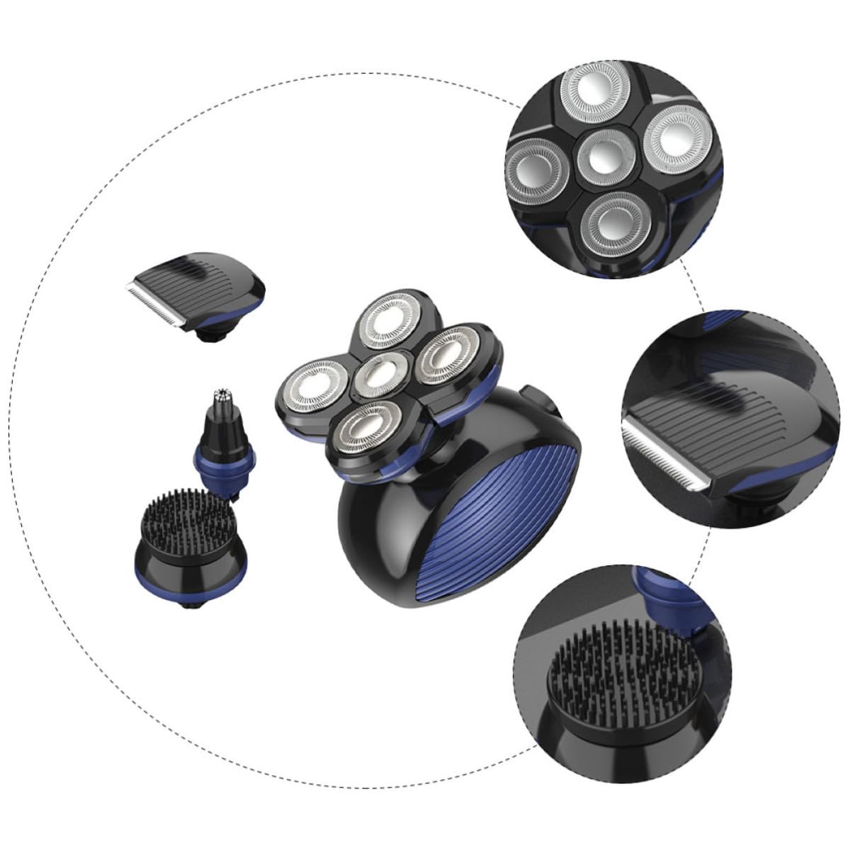 GALPADA Rasoio Elettrico Uomo Cinque Testine 4 in 1 Compatto USB senza Olio per Barba, Capelli e Pelle Sensibile, Pratico per Utilizzo Quotidiano e Viaggio