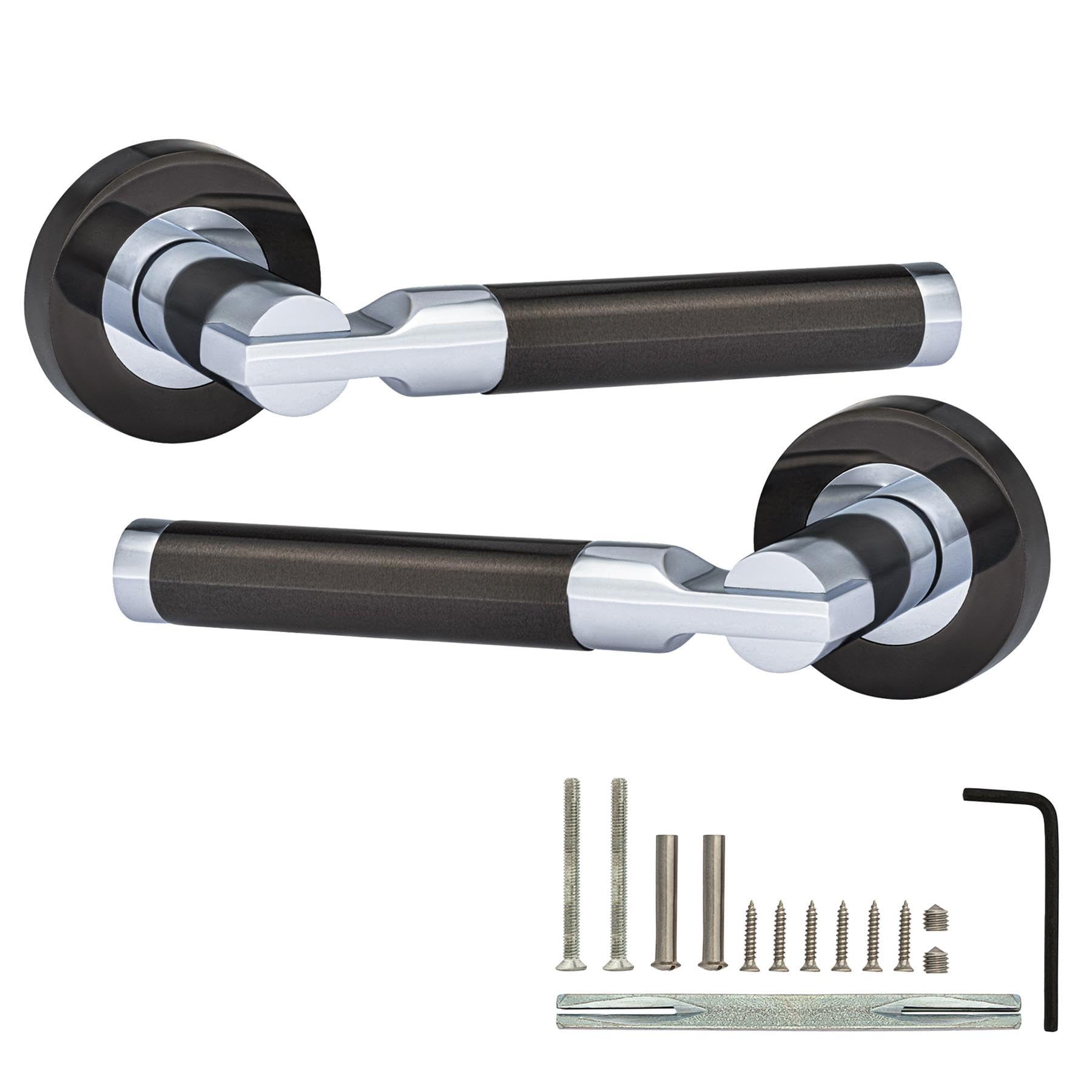 Xfort Polished Chrome / Polished Black Nickel​ Turino Lever On Rose Door Handles, Internal Door Handle Sets, Lever Latch Door Handle, Interior Door Handles For Home & Office – Polished Chrome/Polished Black Nickel Dual Finish