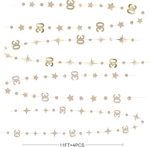 Miniatura 83 de Decoraciones de cumpleaños número 30 color azul aguamarina, guirnalda de estrellas con círculos y lunares metálicos para colgar en banderines, telón