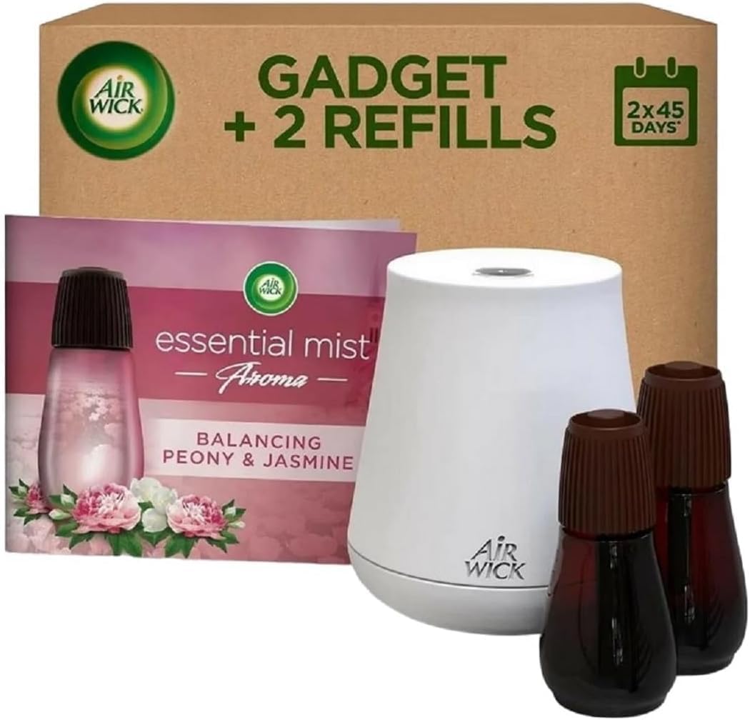 Air Wick Essential Mist Bundle Kit, Peony & Jasmine,1 Device & 2 refill (20ml),Natural Essential Oils, Last up to 90 days, Air freshener
