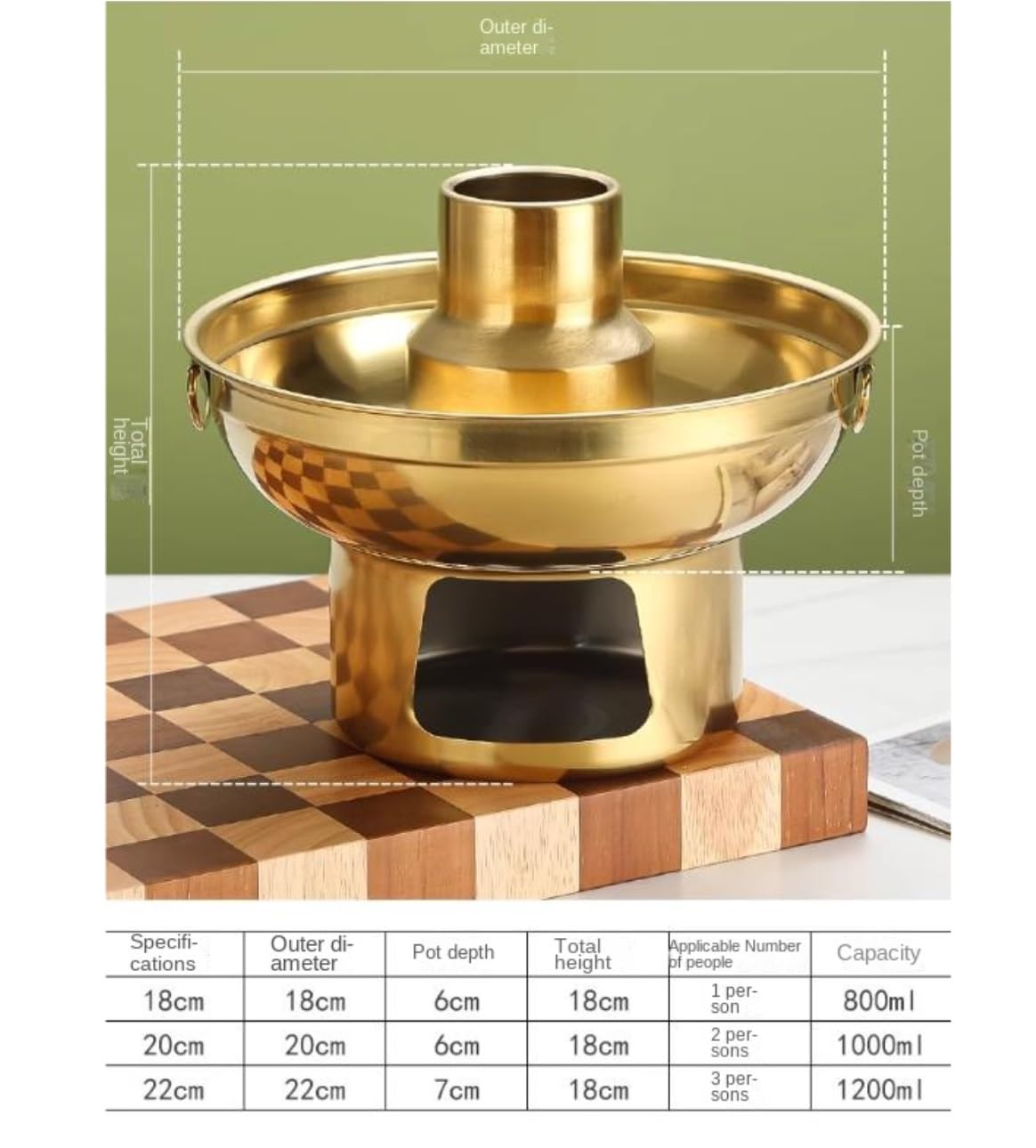 INUUXLG Beijing Copper Hot Pot,Chinese Style Hot Pot,Hot Pot Chinese Copper Hot Pot Stainless Steel Dry Ice Hot Pot Cookware Portable (20cm) ()