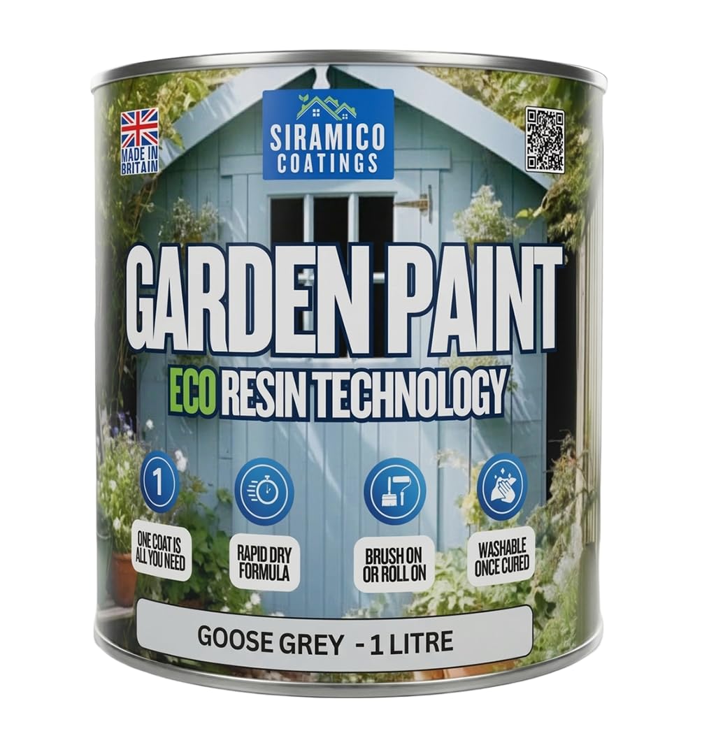 Siramico Coatings Goose Grey Garden Paint – 1 Litre - Eco Resin Premium One Coat Garden Paint For Garden Furniture (Goose Grey)
