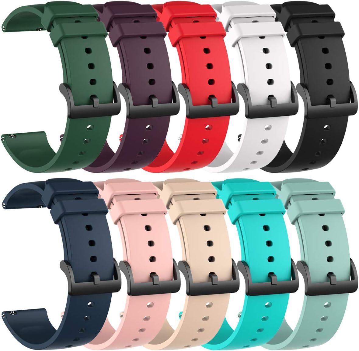Chofit 10 Pack Silicone Bands Compatible with Amazfit Active 2 1/GTR mini/GTS 2 2e 3 4/GTS 2 4 mini, 20MM Replacement Watch Straps for Amazfit Bip 3,3 Pro/Bip U,U Pro