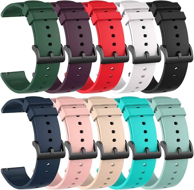 10 Pack Silicone Bands Compatible with Amazfit Active 2 1,Active 3 | GTR mini/GTS 2 2e 3 4/GTS 2 4 mini, 20MM Replacement Watch Straps for Amazfit Bip 3,3 Pro/Bip U,U Pro