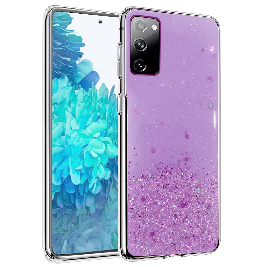 VONZEE® Glitter Case Compatible with Samsung Galaxy S20 FE 5G, Non Moving Glitter Stars Cover Soft TPU + Hard PC Bumper Bling Cover for Women Girls Protective Shockproof Phone Case (Purple)