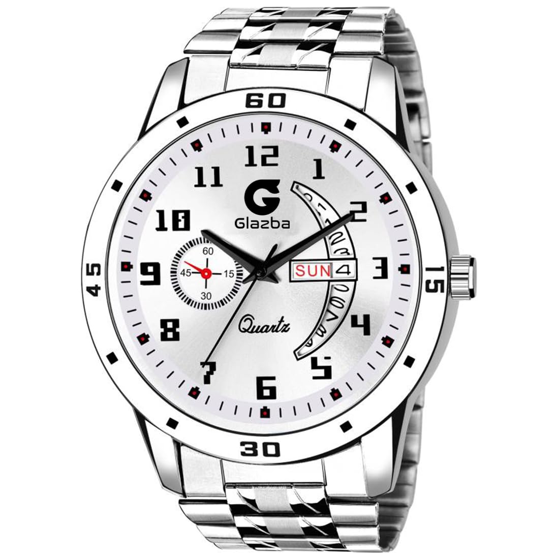 Glazba Mens Stainless Steel Chain Strap Analog White Dial Wrist Watch for Boys with Day and Date Aperture Functioning (Silver) (B0CVDWSWPP) Amazon Price History, Amazon Price Tracker