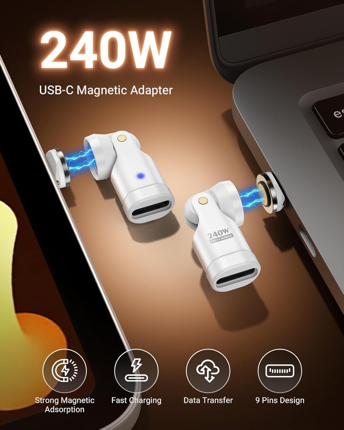 TiMOVO USB-C Magnet-Adapter 2er Set – 240W PD Schnellladung, Datenübertragung, 180° Drehbar, Für IPad, IPhone, MacBook & Mehr (Grau)