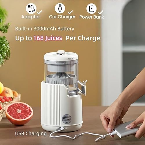 Miniatura 8 de Exprimidor eléctrico de cítricos, exprimidor de limón portátil recargable por USB, operación de un solo toque, máquina exprimidora de naranja