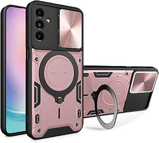 FASCINATION phone case compatible with Samsung Galaxy A24 with texture sliding camshield Hard Shockproof Heavy Duty CD ring Case for Samsung Galaxy A24 (Rose Gold)
