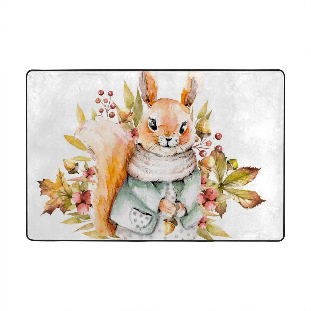 Tapis de salon écureuil automne en velours corail 183x122 cm