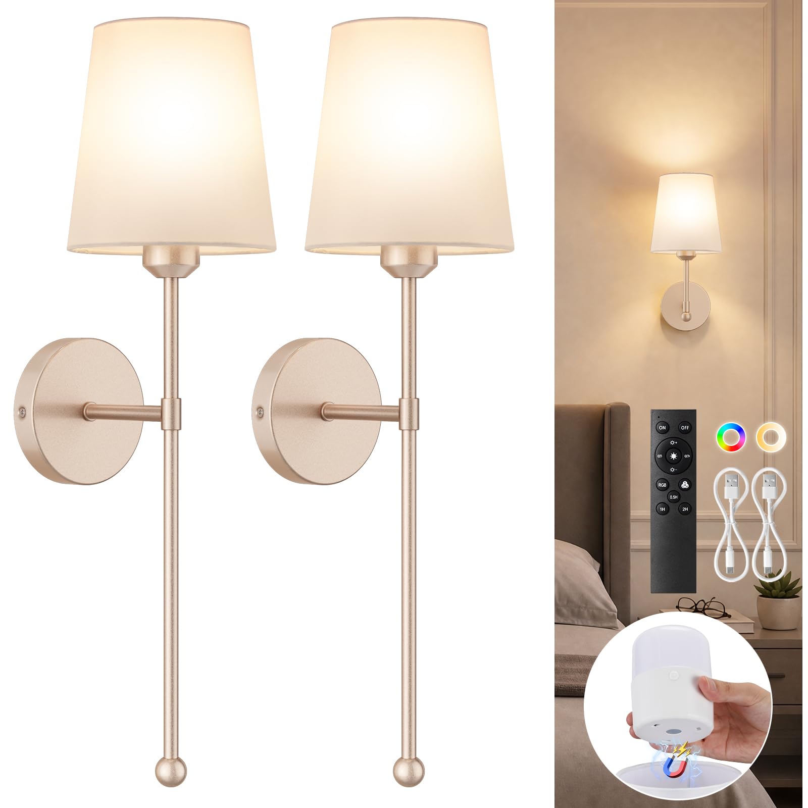 Photo 1 of Percantis Wireless Wall Sconce Set of 2, Champagne Gold
