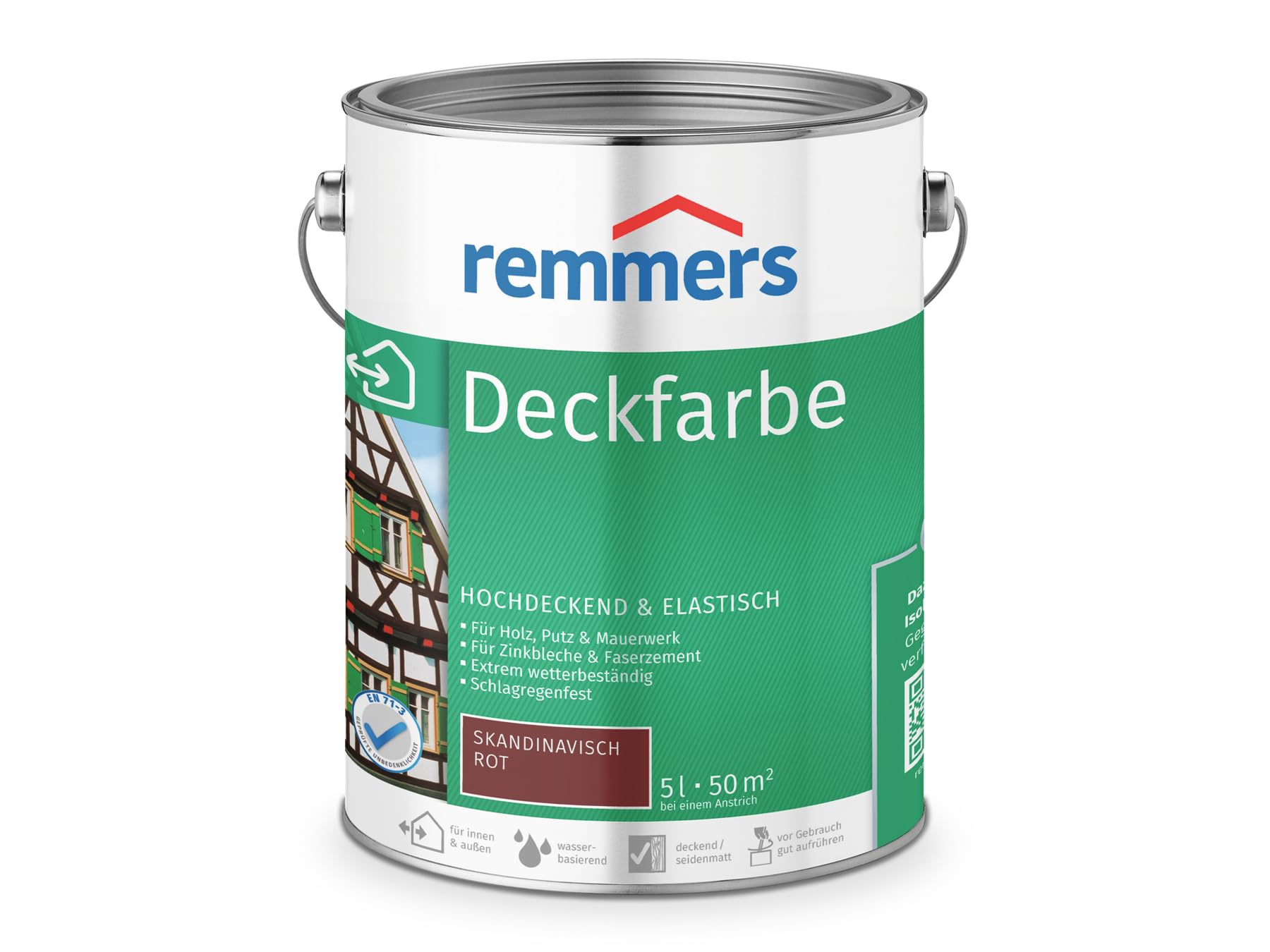 Remmers Deckfarbe skandinavisch rot, 5 Liter, Deckfarbe für innen und außen, Wetterschutzfarbe viele Untergründe, hochdeckend, wetterfest