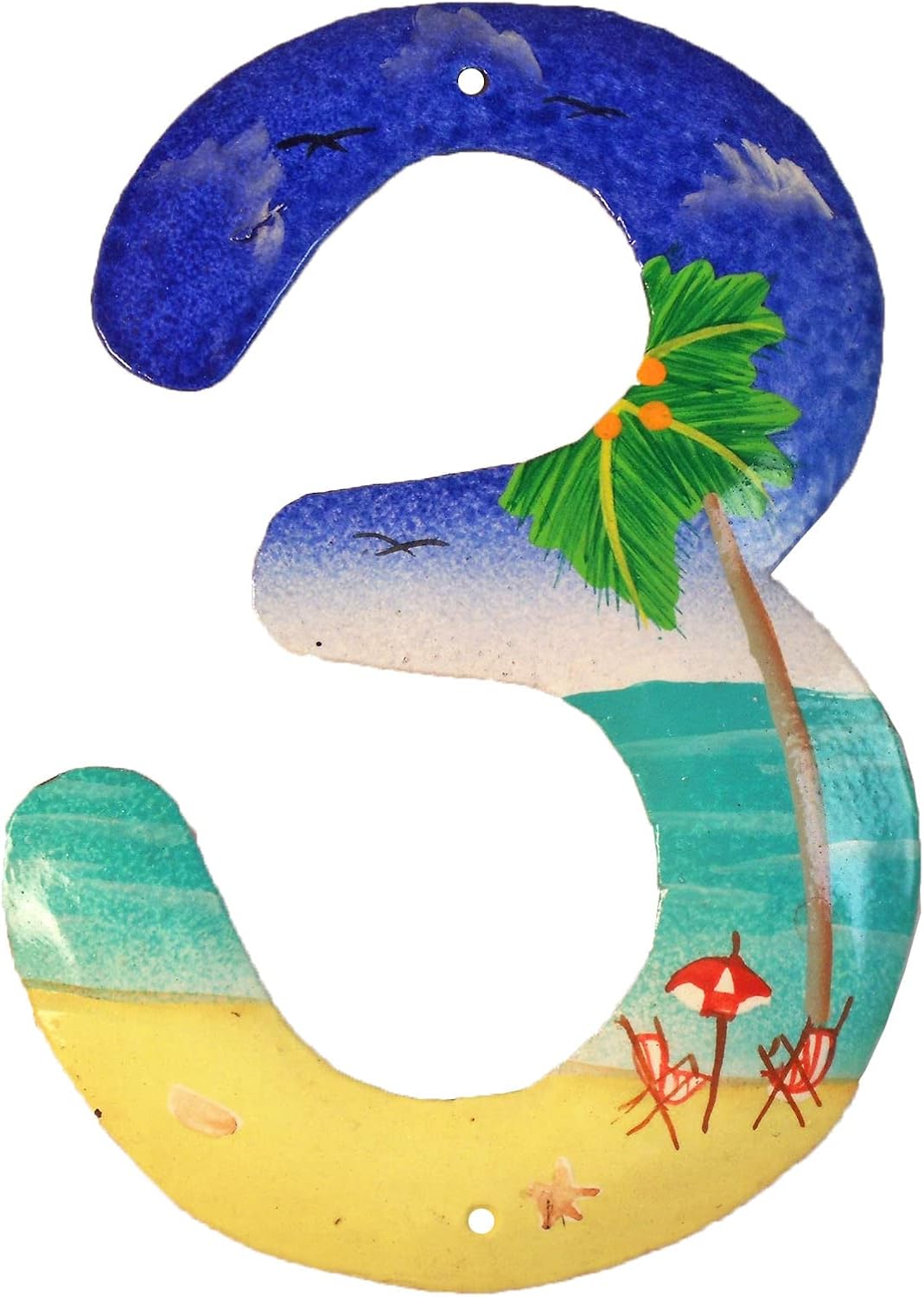Tropical Beach House Numbers Haitian Metal Art Number 3
