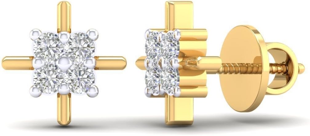 14K Yellow Gold Plated Round AAA+ Cuibc Zirconia Marquise Shape Cluster Stud Earrings