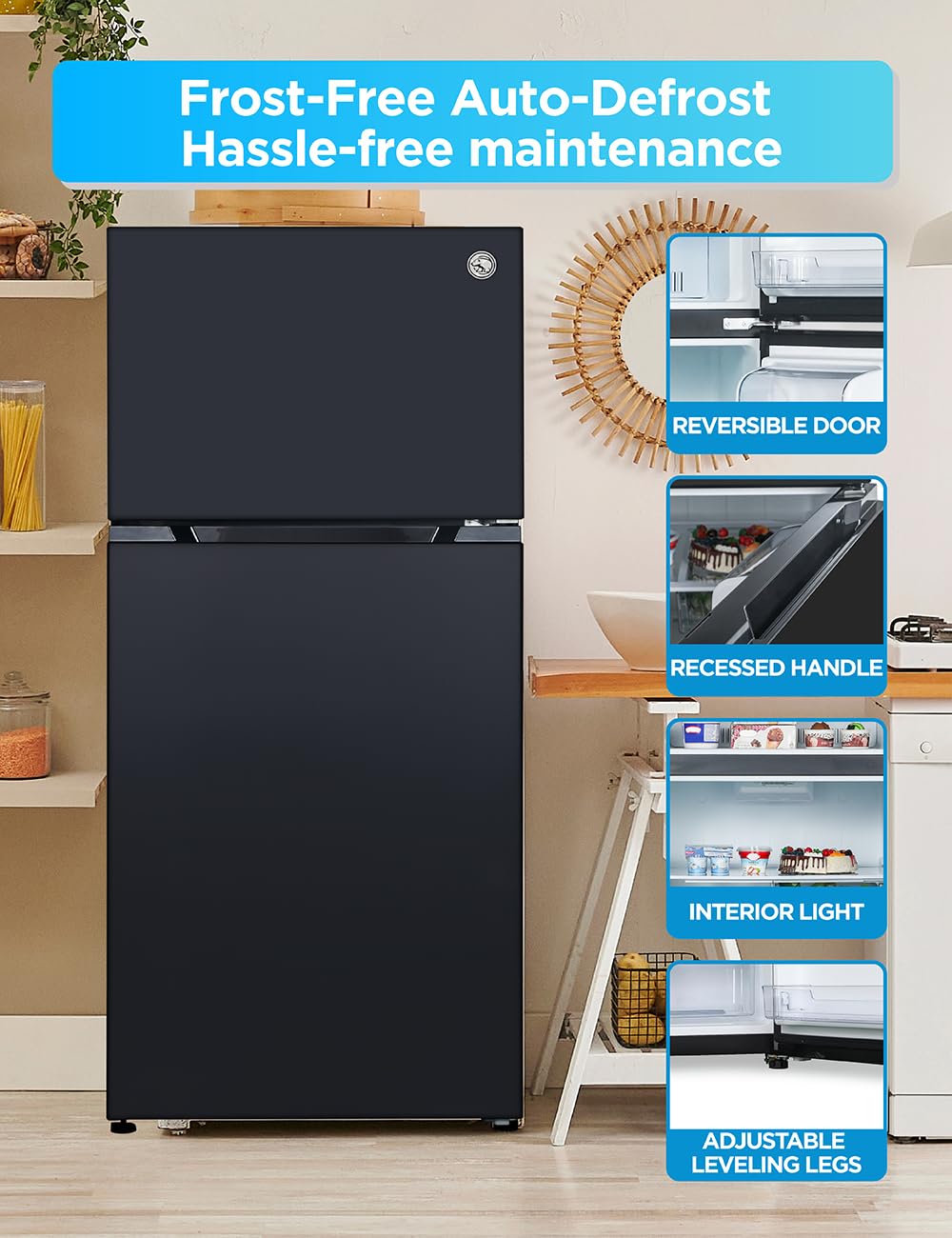 Commercial Cool 20 Cu. Ft. Top Mount Refrigerator With Freezer, 2-Door Refrigerator With Top Freezer And Adjustable Temperature Control, Ice Maker Ready, Energy Star Certified, Black on Fridge.com - View 5