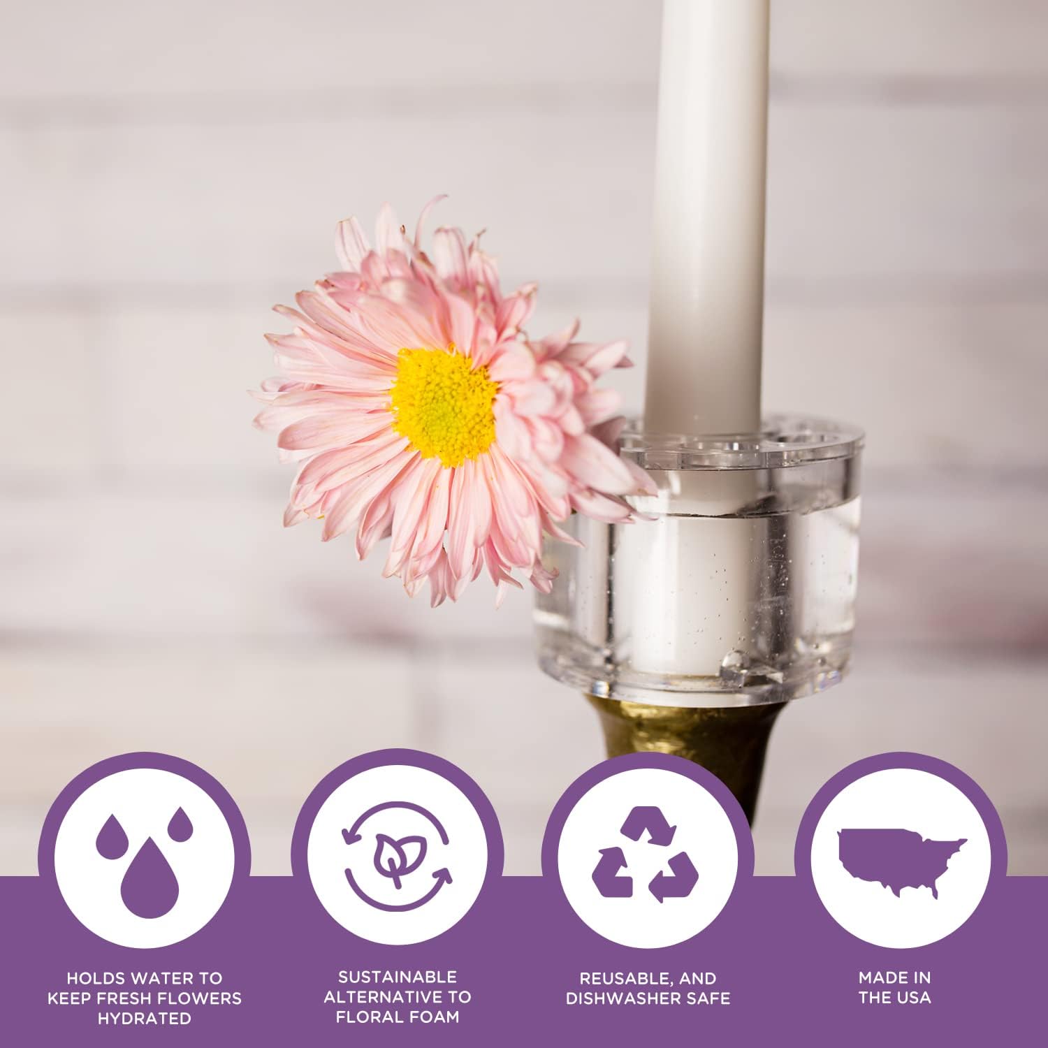 Floral Genius 3 Sets of 2 Candle Ring Vases 2-5/8" Diameter for Fresh and Artificial Flowers | Easy to Use | Water-Tight, Dishwasher Safe, Resuable Taper Candle Flower Frog Arrangement | USA Made